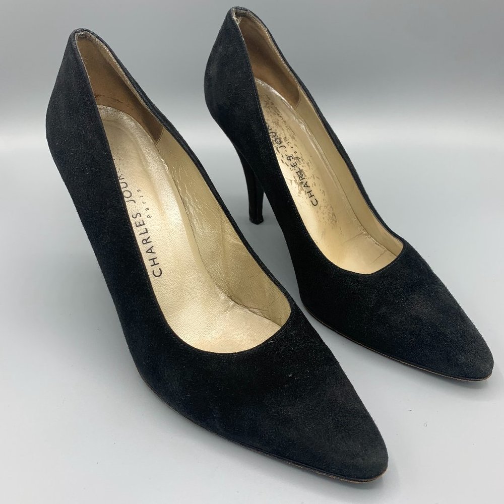 90's Charles Jourdan  Black Pumps in Suede (38)  - FL-SH-046